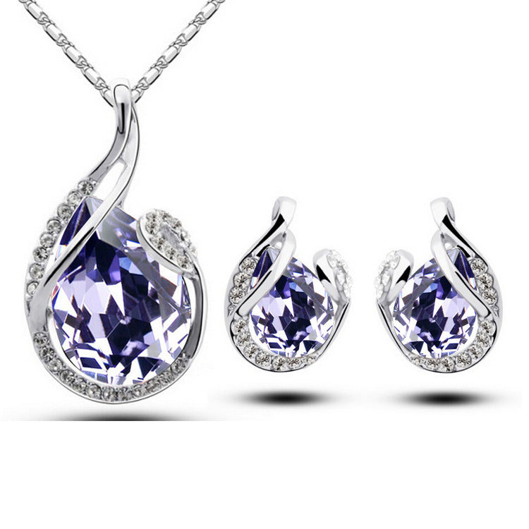 3pcs Rhinestone Necklace Set With Earrings Fashion Water-Drop-Shaped Jewelry For Women Valentine's Day