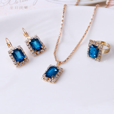 Crystal Bridal Necklace Earring Ring Three Piece Set