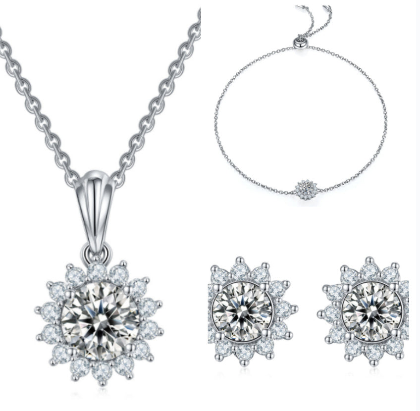 Silver Necklace Earring Bracelet Three Piece Set