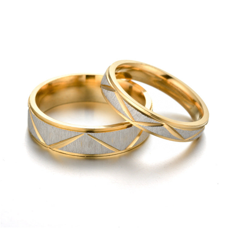 Titanium Steel Couple Ring 24K Gold Stainless Steel Ring