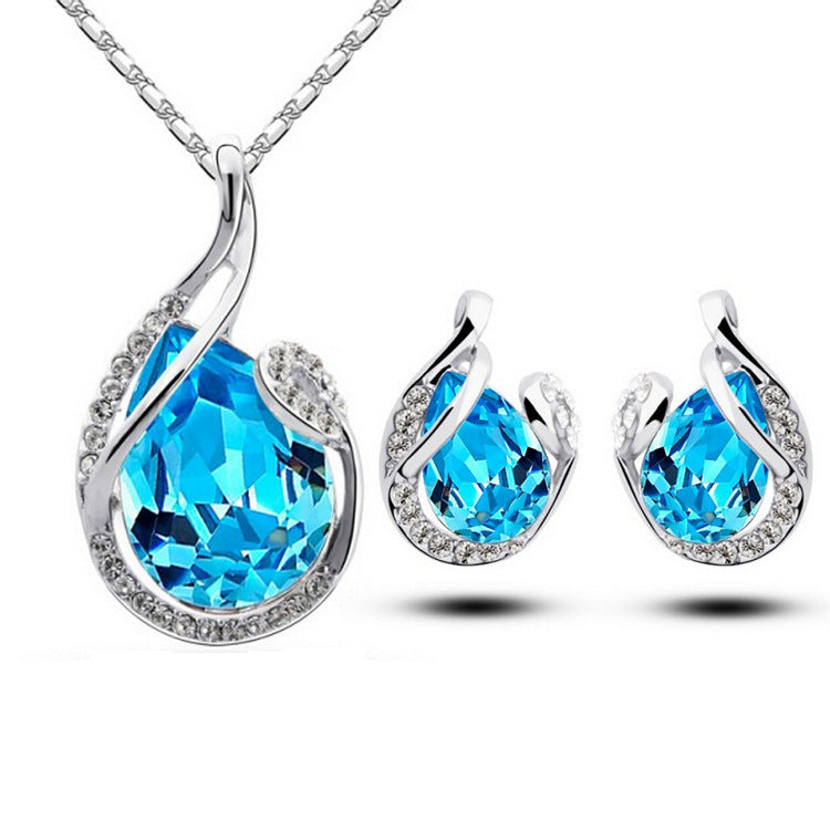 3pcs Rhinestone Necklace Set With Earrings Fashion Water-Drop-Shaped Jewelry For Women Valentine's Day