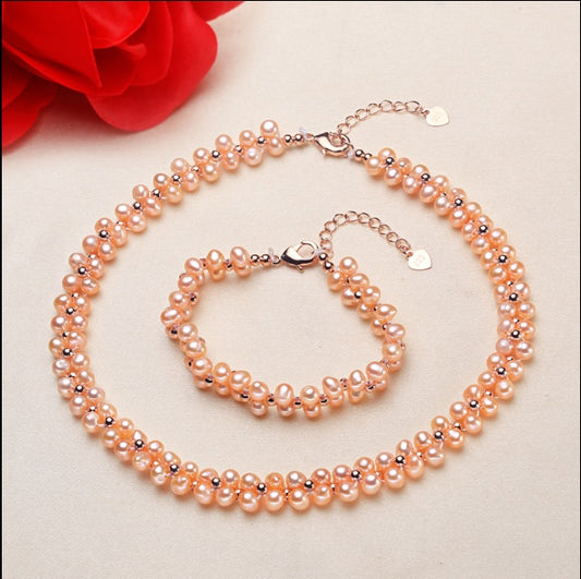 Freshwater Pearl Necklace Bracelet Two Piece