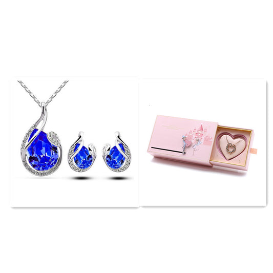 3pcs Rhinestone Necklace Set With Earrings Fashion Water-Drop-Shaped Jewelry For Women Valentine's Day