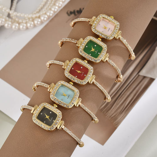 Small Square Diamond Bracelet Watch with Pulling Rope Design