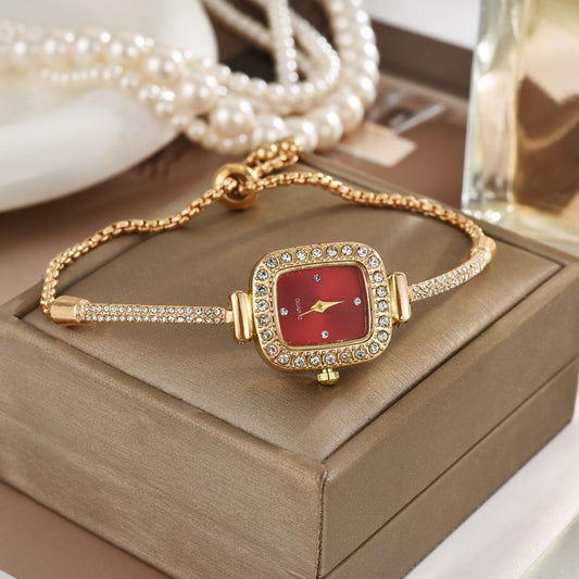 Small Square Diamond Bracelet Watch with Pulling Rope Design