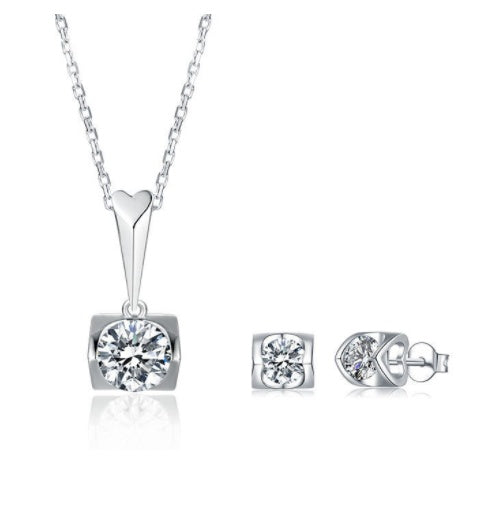 Sterling Silver Moissanite Stud Necklace Two Piece Set