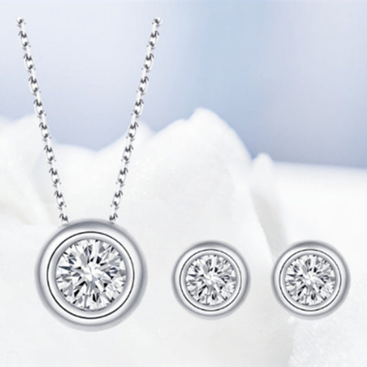 Round Pie Shape Sterling Silver Moissanite Jewelry Set