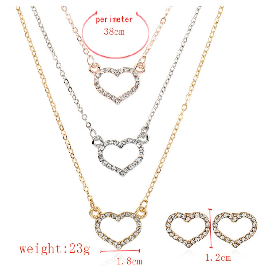 Europe Earrings Necklace Set Love Diamond Pendant Necklace Fashion
