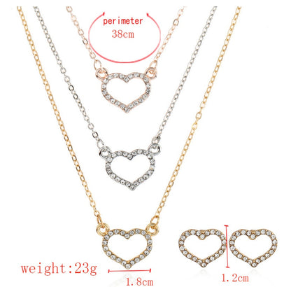 Europe Earrings Necklace Set Love Diamond Pendant Necklace Fashion