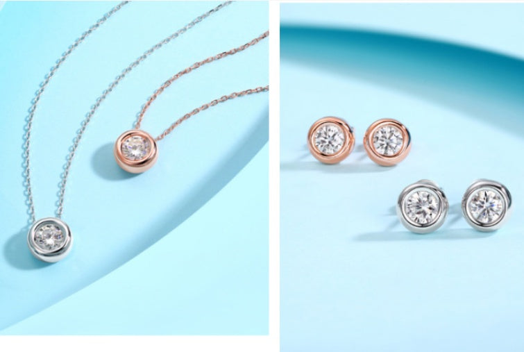 Round Pie Shape Sterling Silver Moissanite Jewelry Set