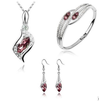 New Angel Elf Earrings Necklace Bracelet Three-piece Austria Crystal Jewelry Set