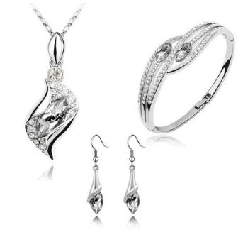 New Angel Elf Earrings Necklace Bracelet Three-piece Austria Crystal Jewelry Set