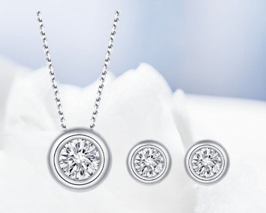 Round Pie Shape Sterling Silver Moissanite Jewelry Set