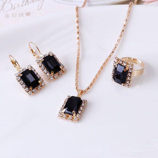 Crystal Bridal Necklace Earring Ring Three Piece Set