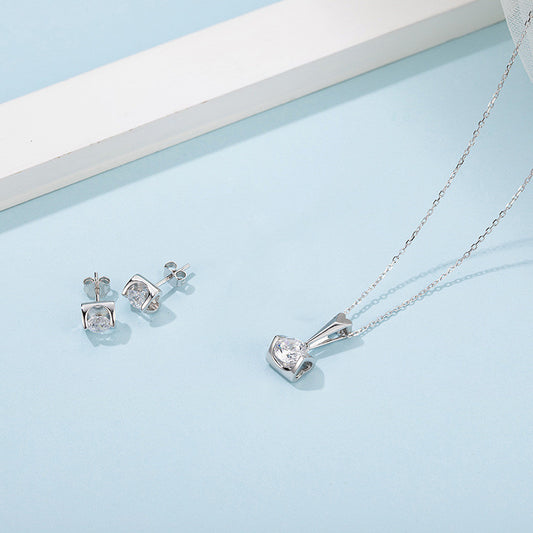 Sterling Silver Moissanite Stud Necklace Two Piece Set