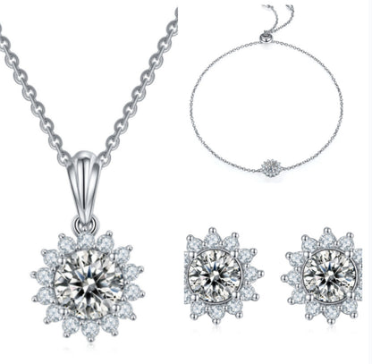 Silver Necklace Earring Bracelet Three Piece Set