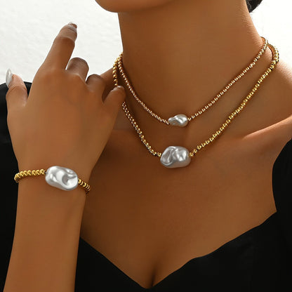 Lxalry Gold Electroplated Layered Jewelry Set, Handmade Necklace & Bracelet Duo, Lightweight Stackable Gift For Everyday Elegance & Evening Glamour