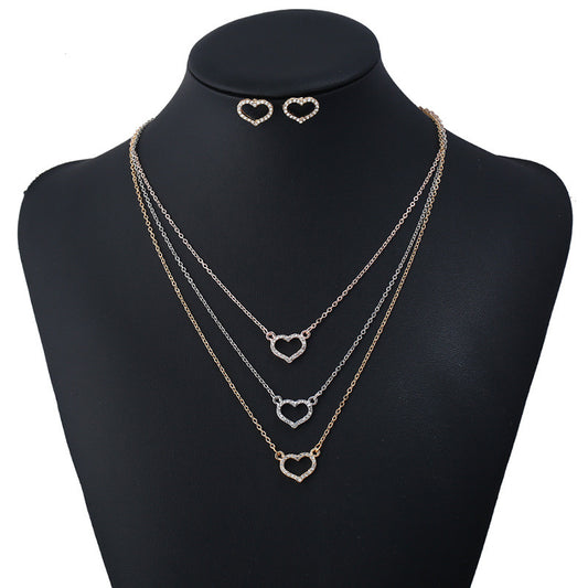 Europe Earrings Necklace Set Love Diamond Pendant Necklace Fashion