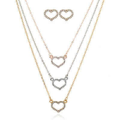 Europe Earrings Necklace Set Love Diamond Pendant Necklace Fashion