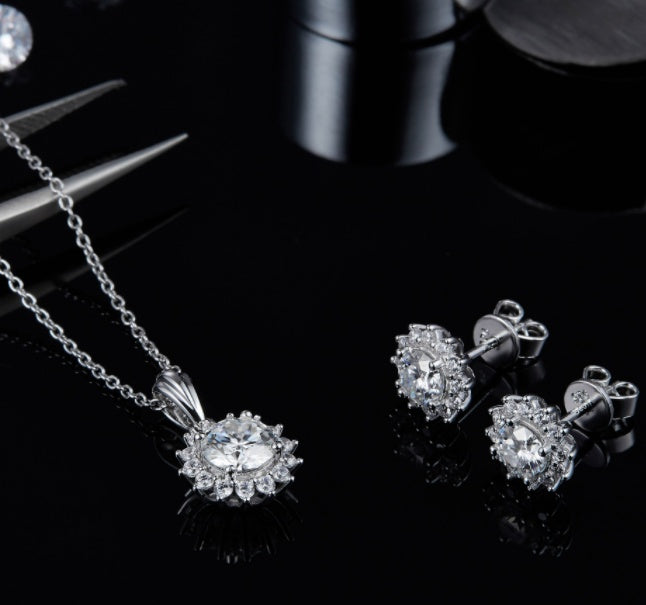 Silver Necklace Earring Bracelet Three Piece Set