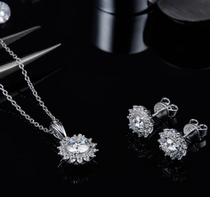 Silver Necklace Earring Bracelet Three Piece Set