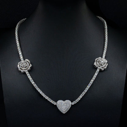 Moissani Hip-hop Personalized Rose Necklace Silver Set