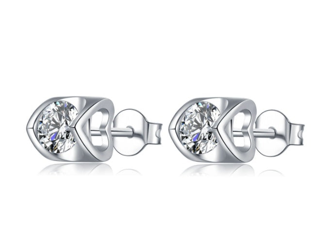 Sterling Silver Moissanite Stud Necklace Two Piece Set