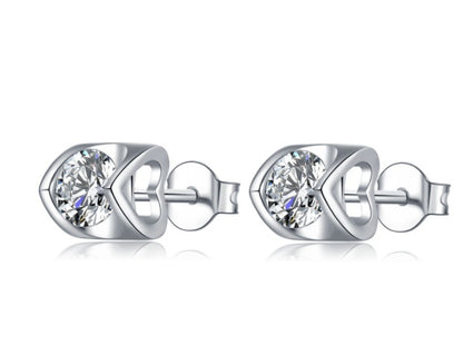 Sterling Silver Moissanite Stud Necklace Two Piece Set