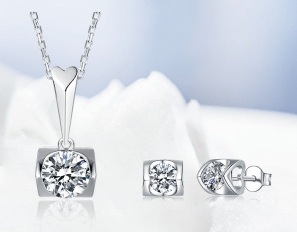 Sterling Silver Moissanite Stud Necklace Two Piece Set