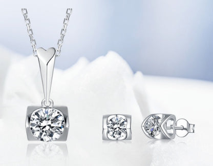 Sterling Silver Moissanite Stud Necklace Two Piece Set