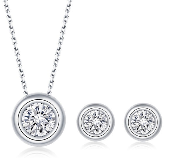 Round Pie Shape Sterling Silver Moissanite Jewelry Set