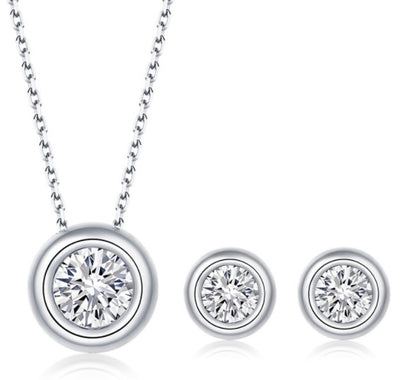 Round Pie Shape Sterling Silver Moissanite Jewelry Set