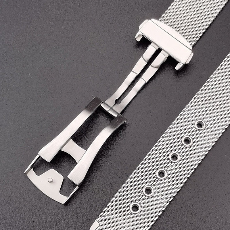 Folding Buckle Butterfly Clasp Stainless Steel Mesh Strap