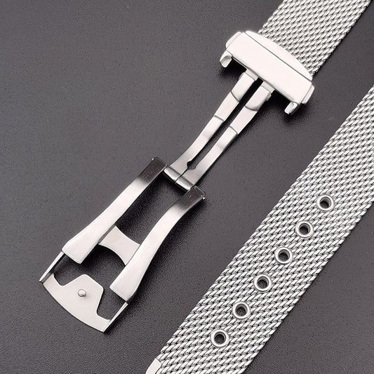 Folding Buckle Butterfly Clasp Stainless Steel Mesh Strap