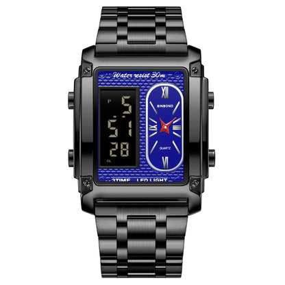 Men's Creative Steel Belt Electronic Watch Double Inserts Multi-functional Waterproof For Male Students