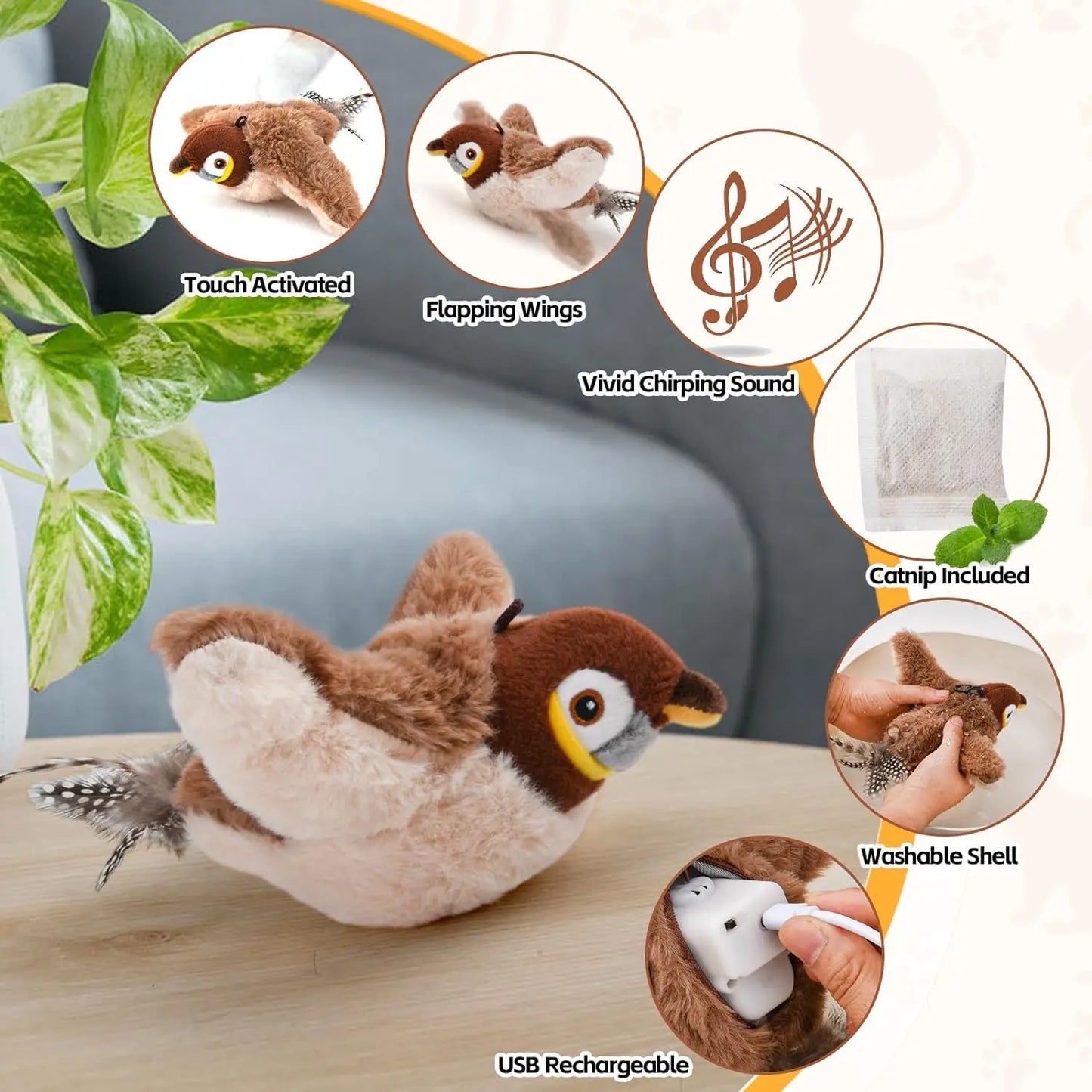 Chirping Flap Cat Bird Toy